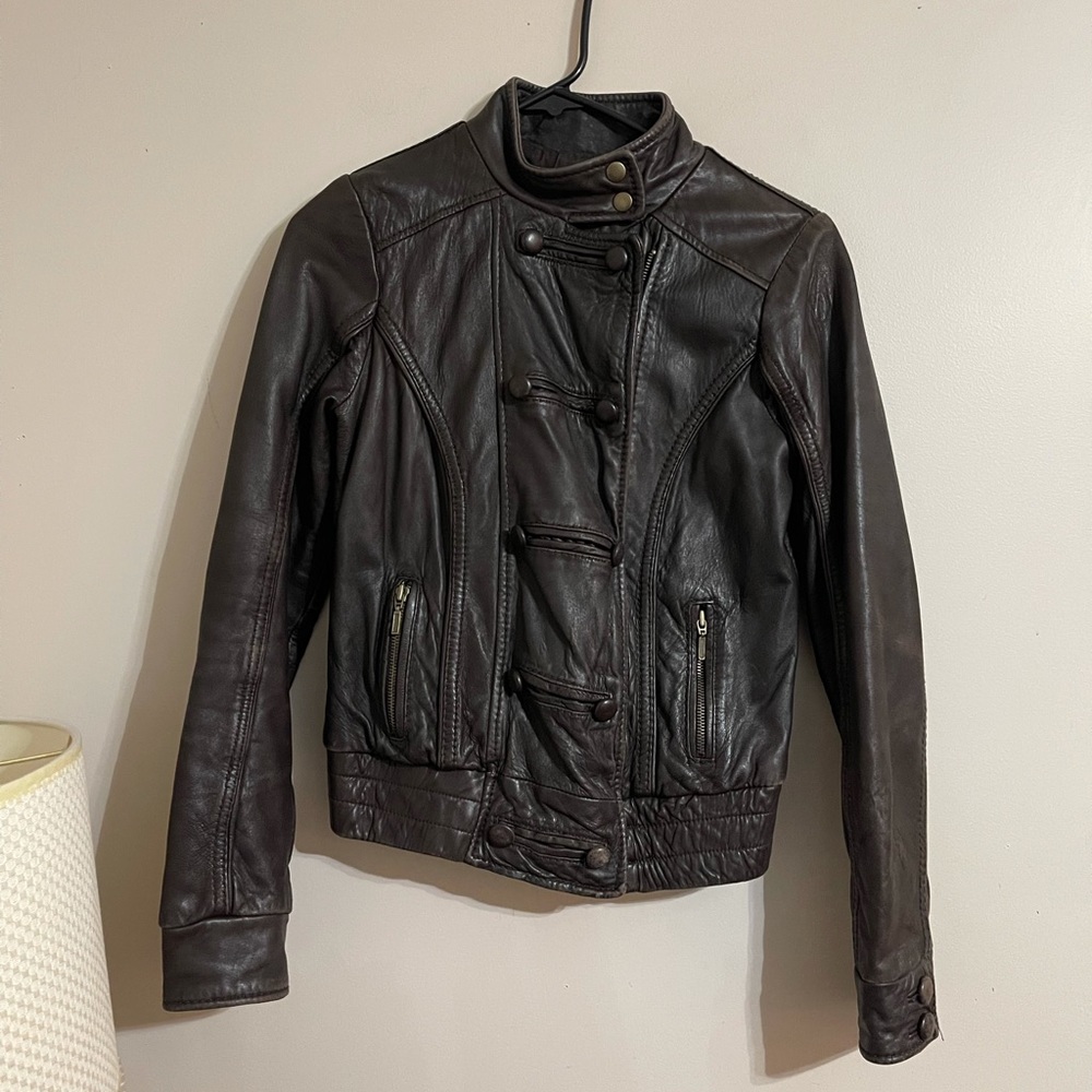 Aqua Brown Leather Jacket Small